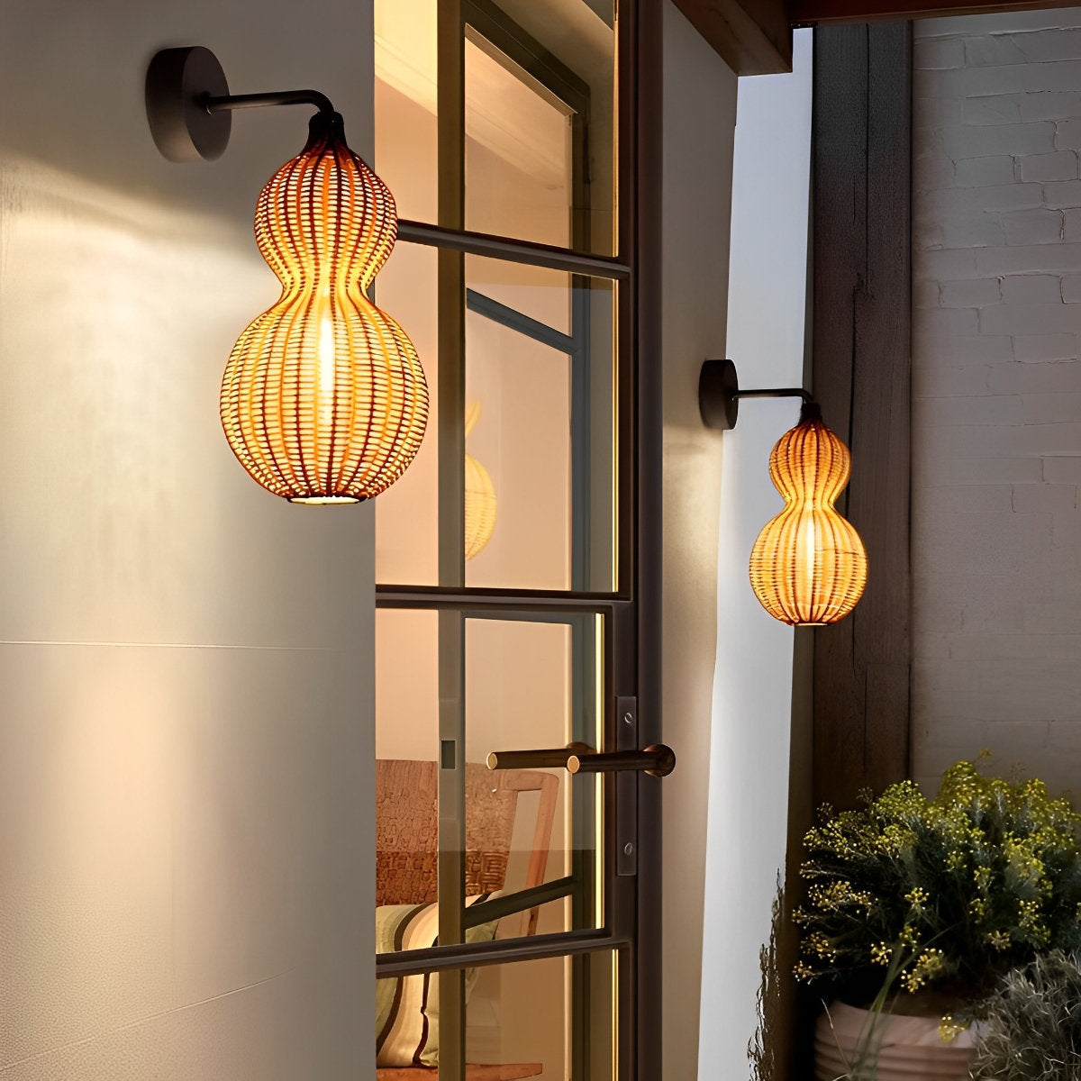 Rattan Gourd Waterproof Retro Outdoor Chandelier Porch Lights