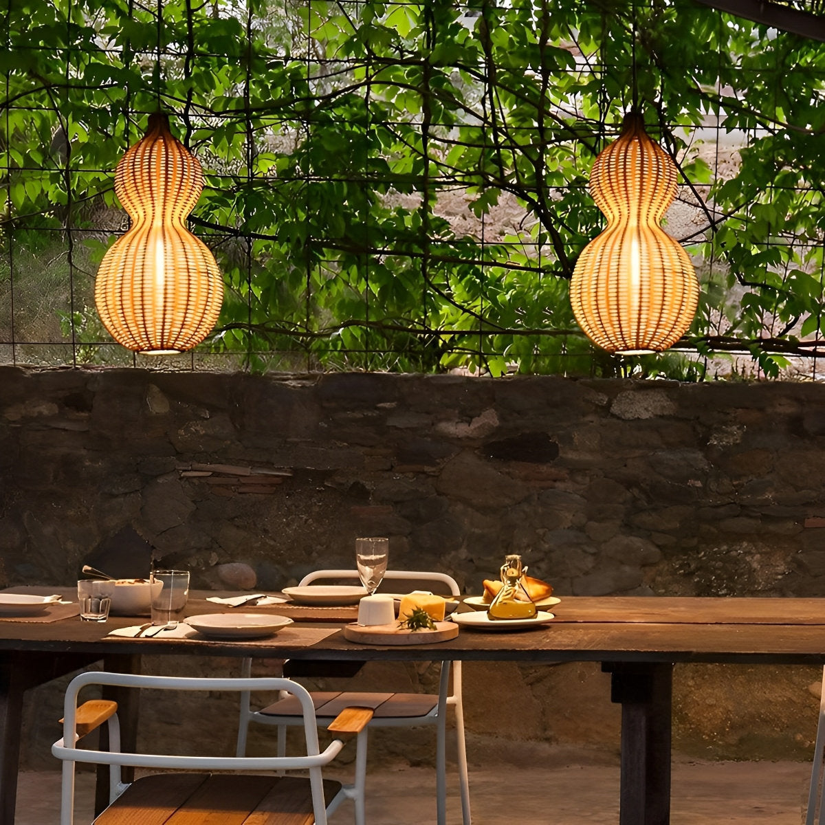 Rattan Gourd Waterproof Retro Outdoor Chandelier Porch Lights