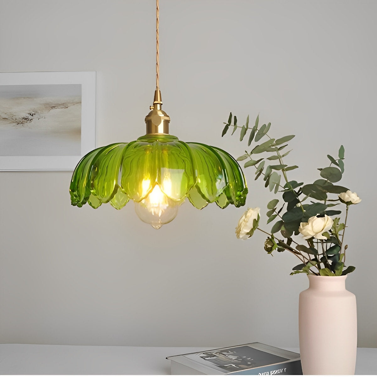 Retro Flower Glass Brass Kitchen Pendant Lighting Chandelier Hanging Lamp