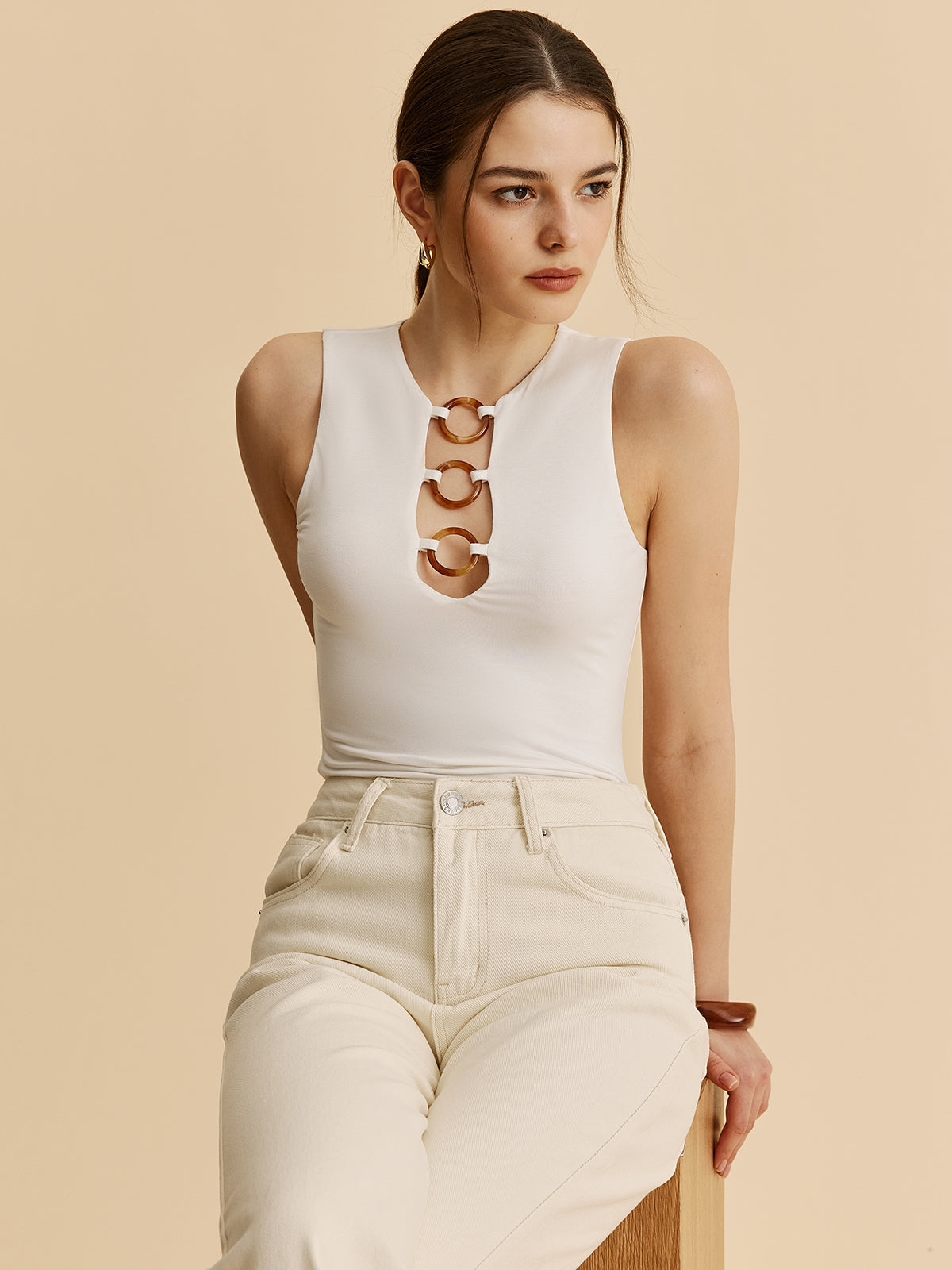 Ring Detail Cutout Tank Top
