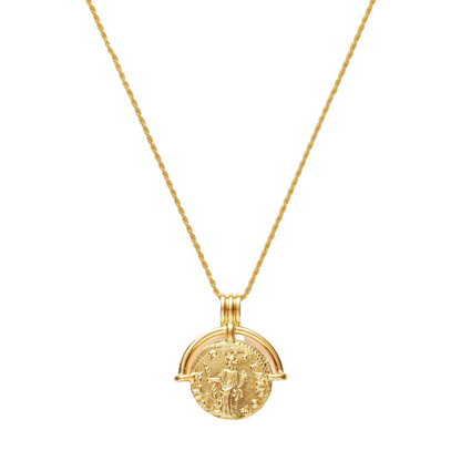 Roman Vintage Coin Necklace, 925 Silver, 18K Gold Plated