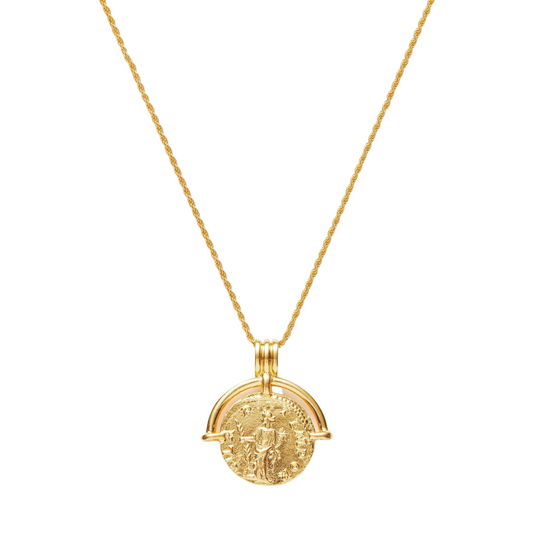 Roman Vintage Coin Necklace, 925 Silver, 18K Gold Plated