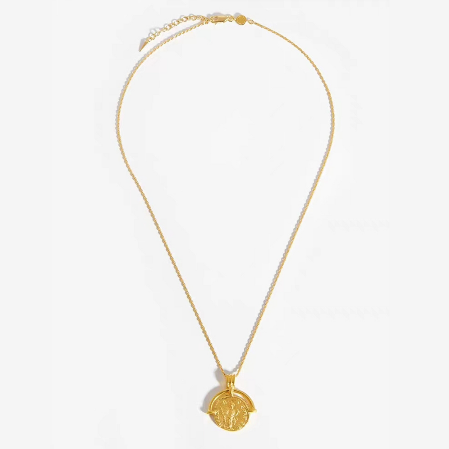 Roman Vintage Coin Necklace, 925 Silver, 18K Gold Plated