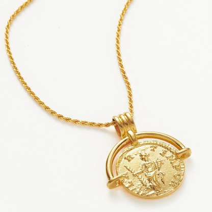 Roman Vintage Coin Necklace, 925 Silver, 18K Gold Plated