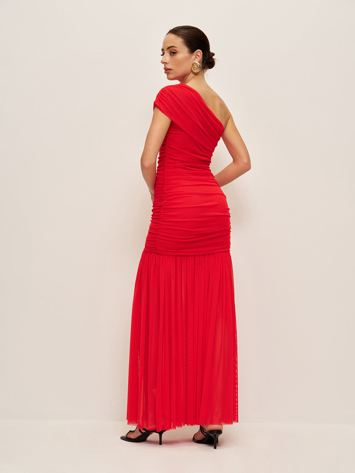 Ruched One-Shoulder Split Dress