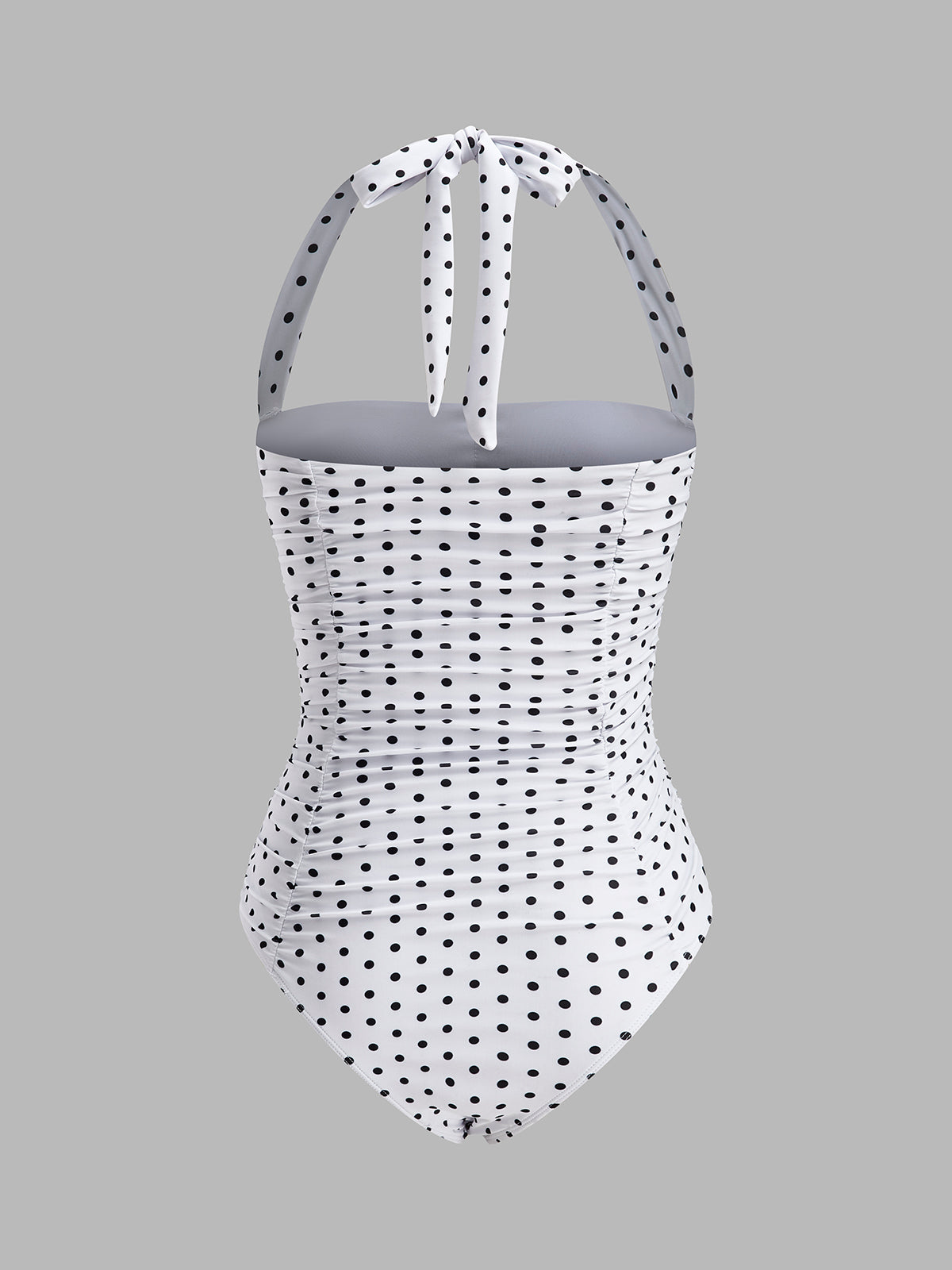 Ruched Polka Dot Halter Swimsuit