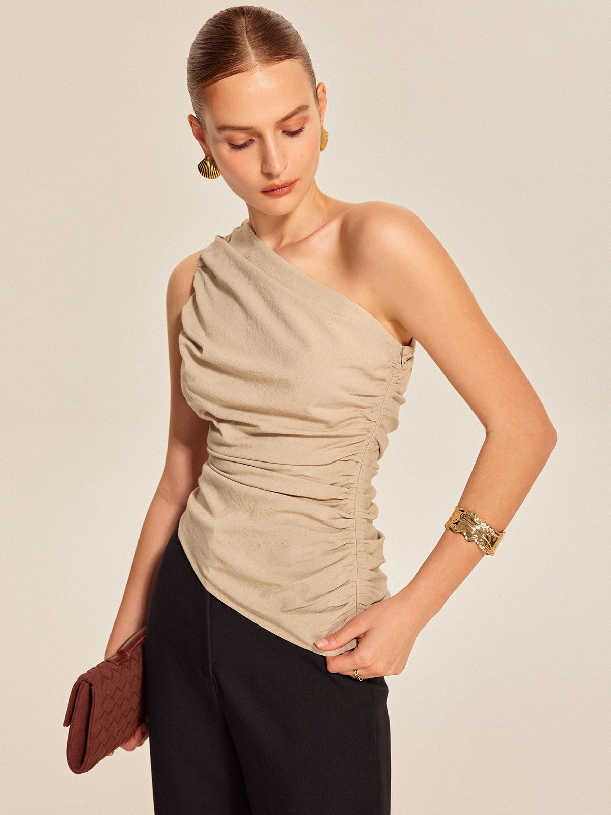Ruched Side One-Shoulder Top
