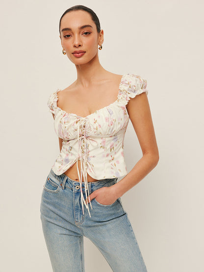 Ruffle Sleeve Tie-Front Bustier Top