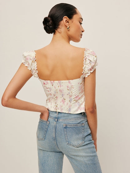 Ruffle Sleeve Tie-Front Bustier Top