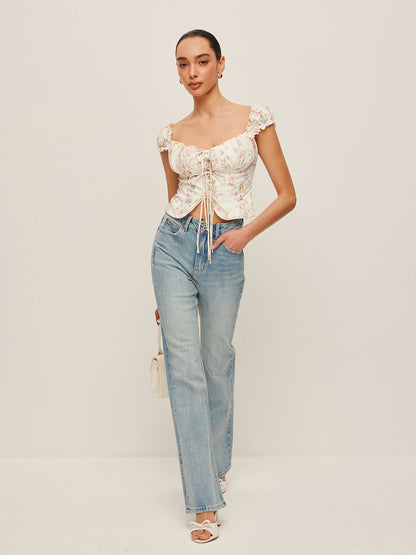 Ruffle Sleeve Tie-Front Bustier Top