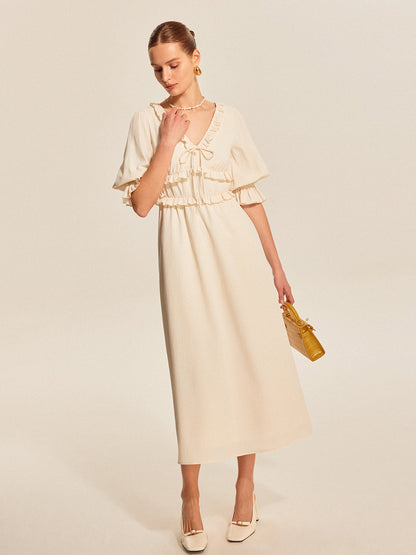 Ruffle Trim Drawstring Dress