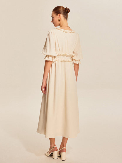 Ruffle Trim Drawstring Dress