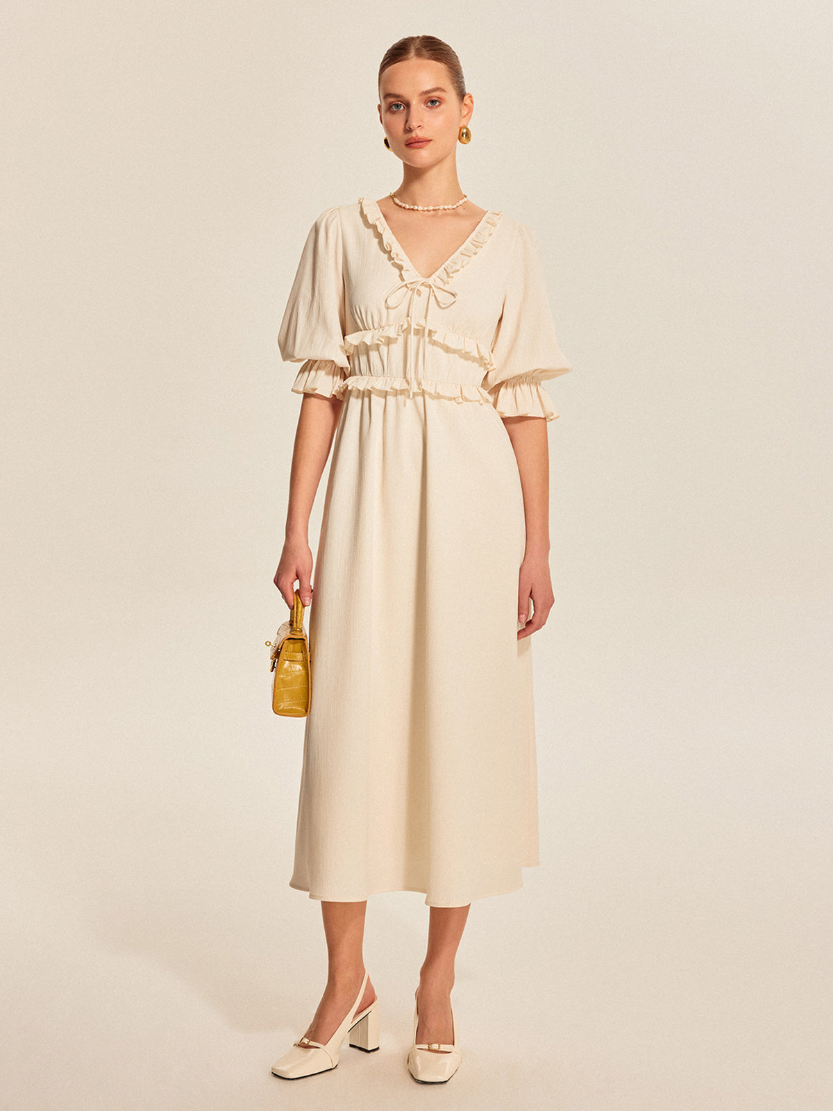 Ruffle Trim Drawstring Dress