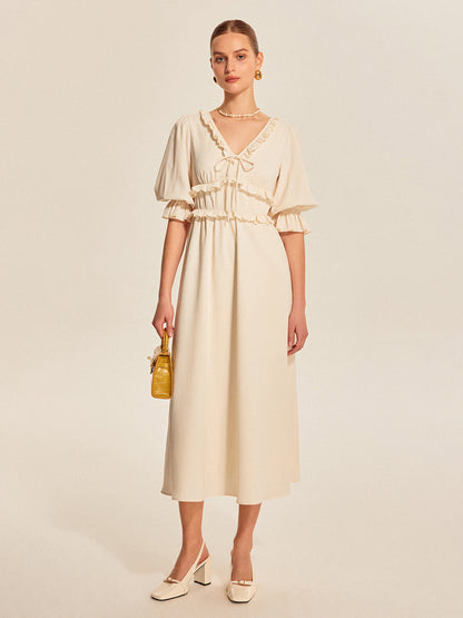 Ruffle Trim Drawstring Dress