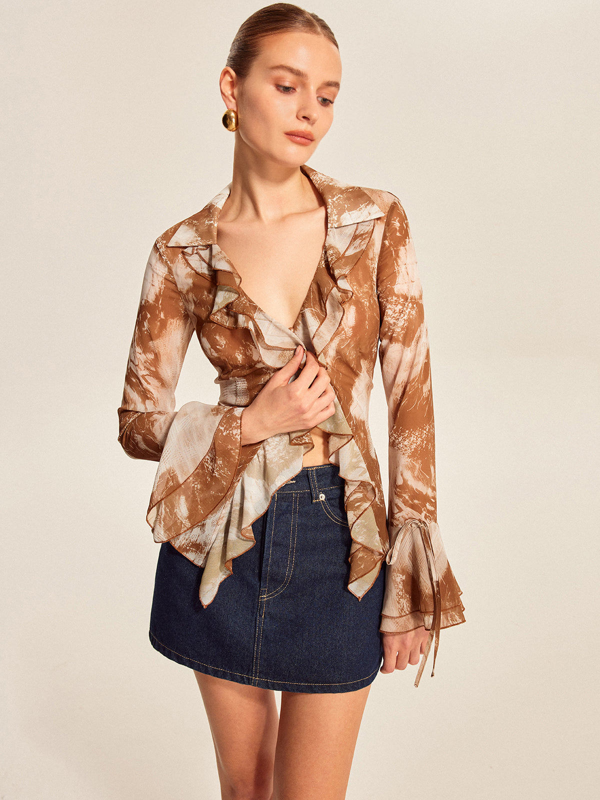 Ruffled Bell Sleeve Blouse
