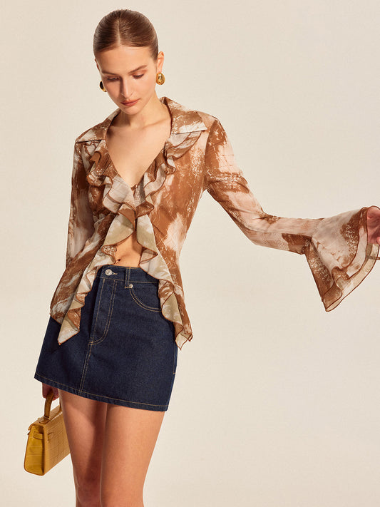 Ruffled Bell Sleeve Blouse