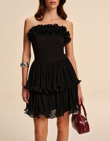 Ruffled Floral Strapless Dress