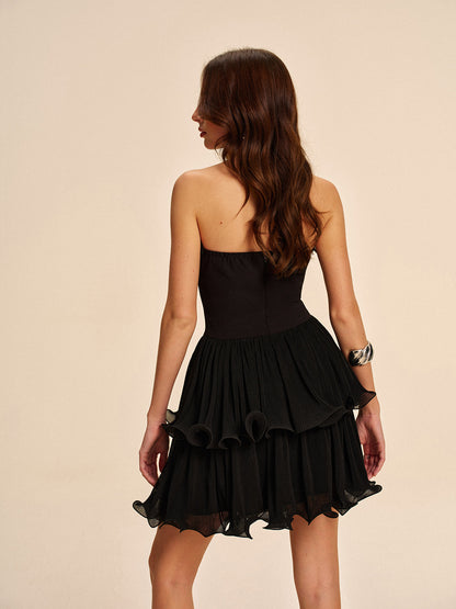 Ruffled Floral Strapless Dress