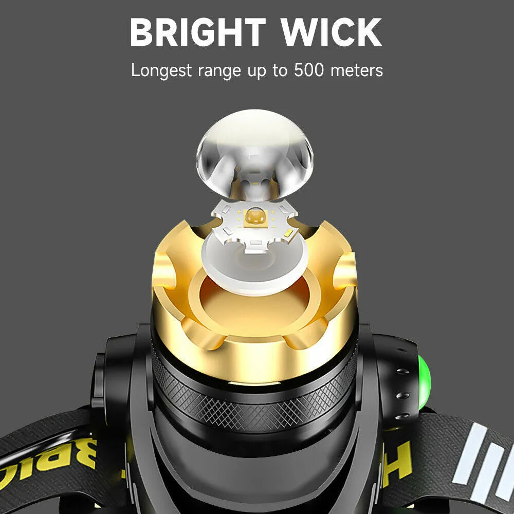 990000LM LED Rechargeable Headlamp – Zoomable Tactical Head Torch