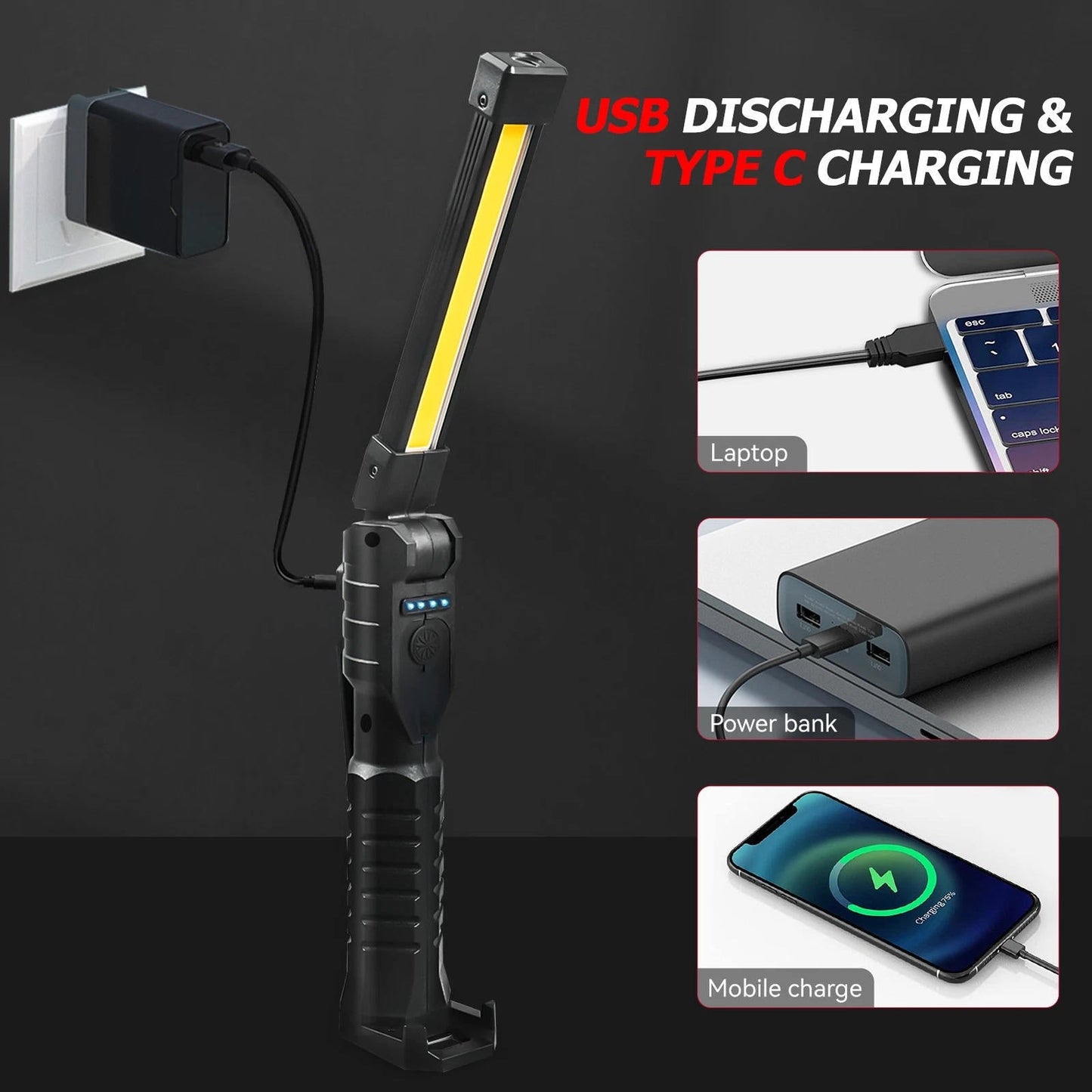 Rechargeable Magnetic Flashlight For Mechanics And Workplace