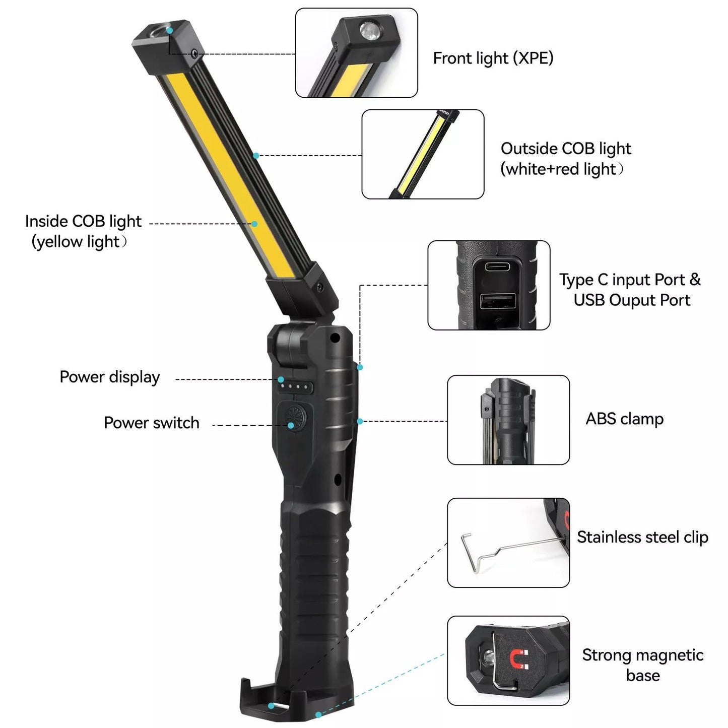Rechargeable Magnetic Flashlight For Mechanics And Workplace