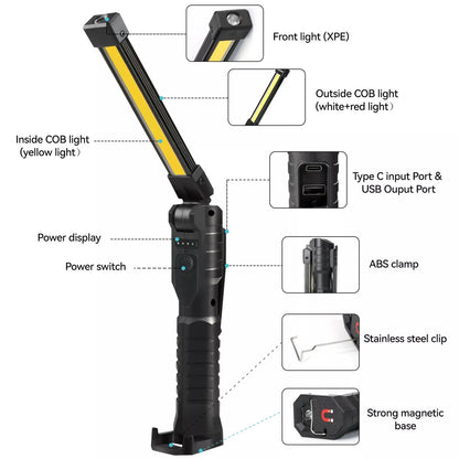 Rechargeable Magnetic Flashlight For Mechanics And Workplace