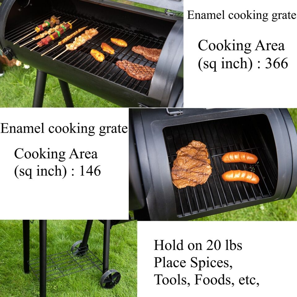 Parrilla doble de carbón para barbacoa con ahumador offset combinado
