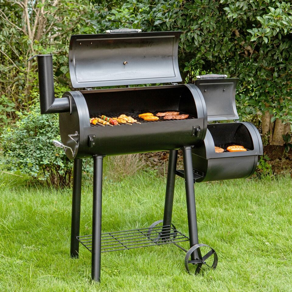 Parrilla doble de carbón para barbacoa con ahumador offset combinado