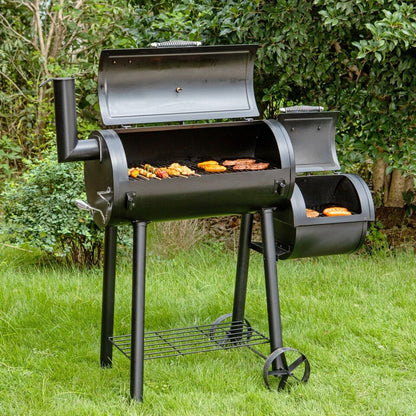 Parrilla doble de carbón para barbacoa con ahumador offset combinado