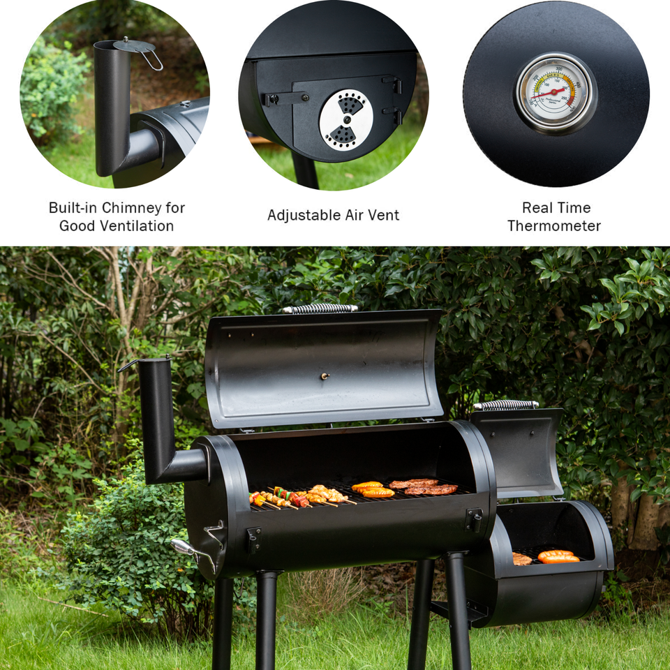 Parrilla doble de carbón para barbacoa con ahumador offset combinado