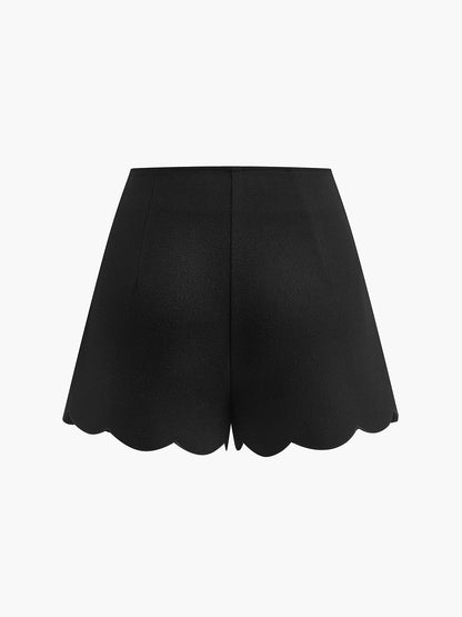 Scalloped Hem Side Button Skort