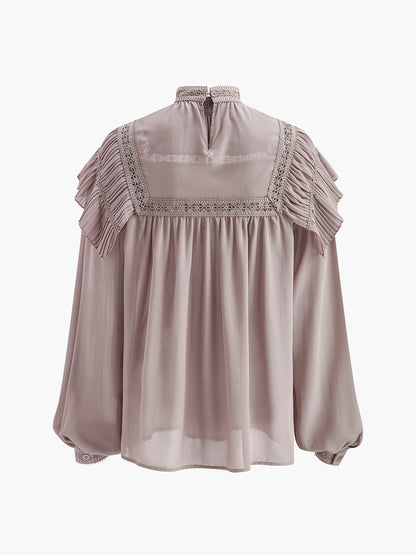 Semi-Sheer Button Pleated Chiffon Blouse