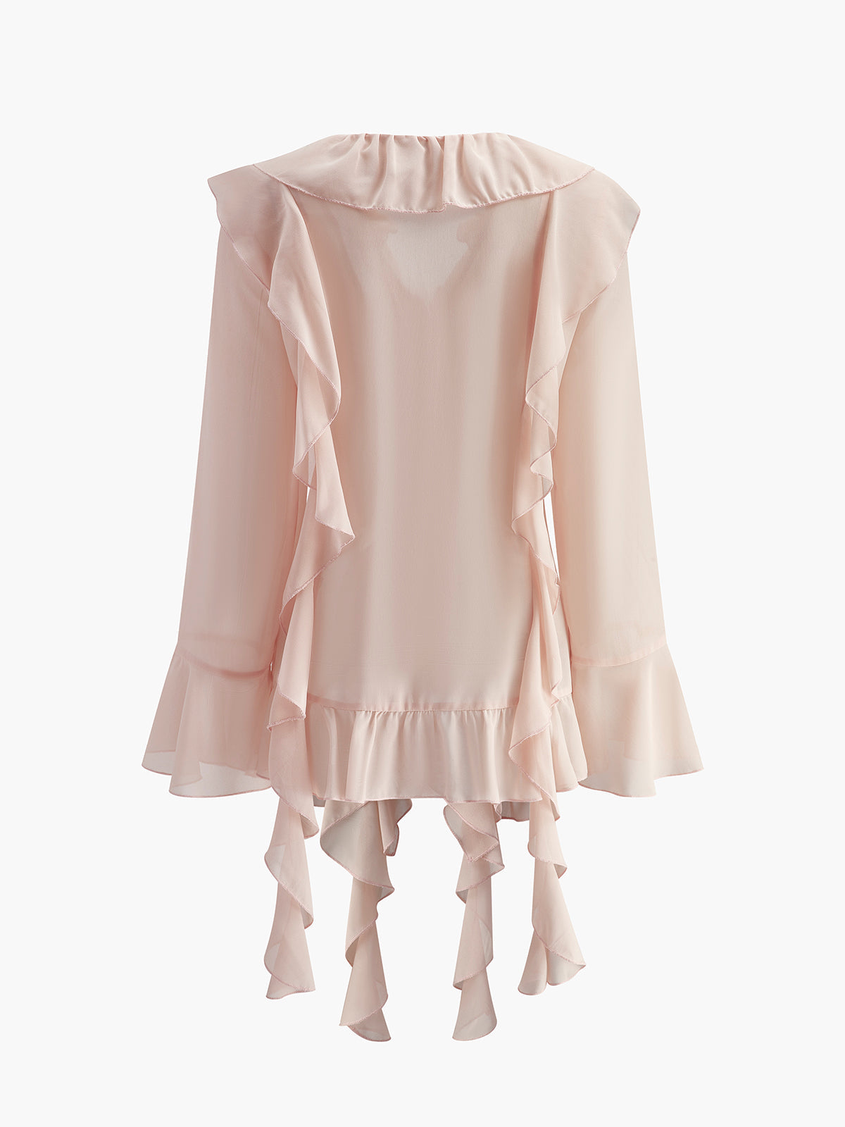 Semi-Sheer Chiffon Ruffled Blouse