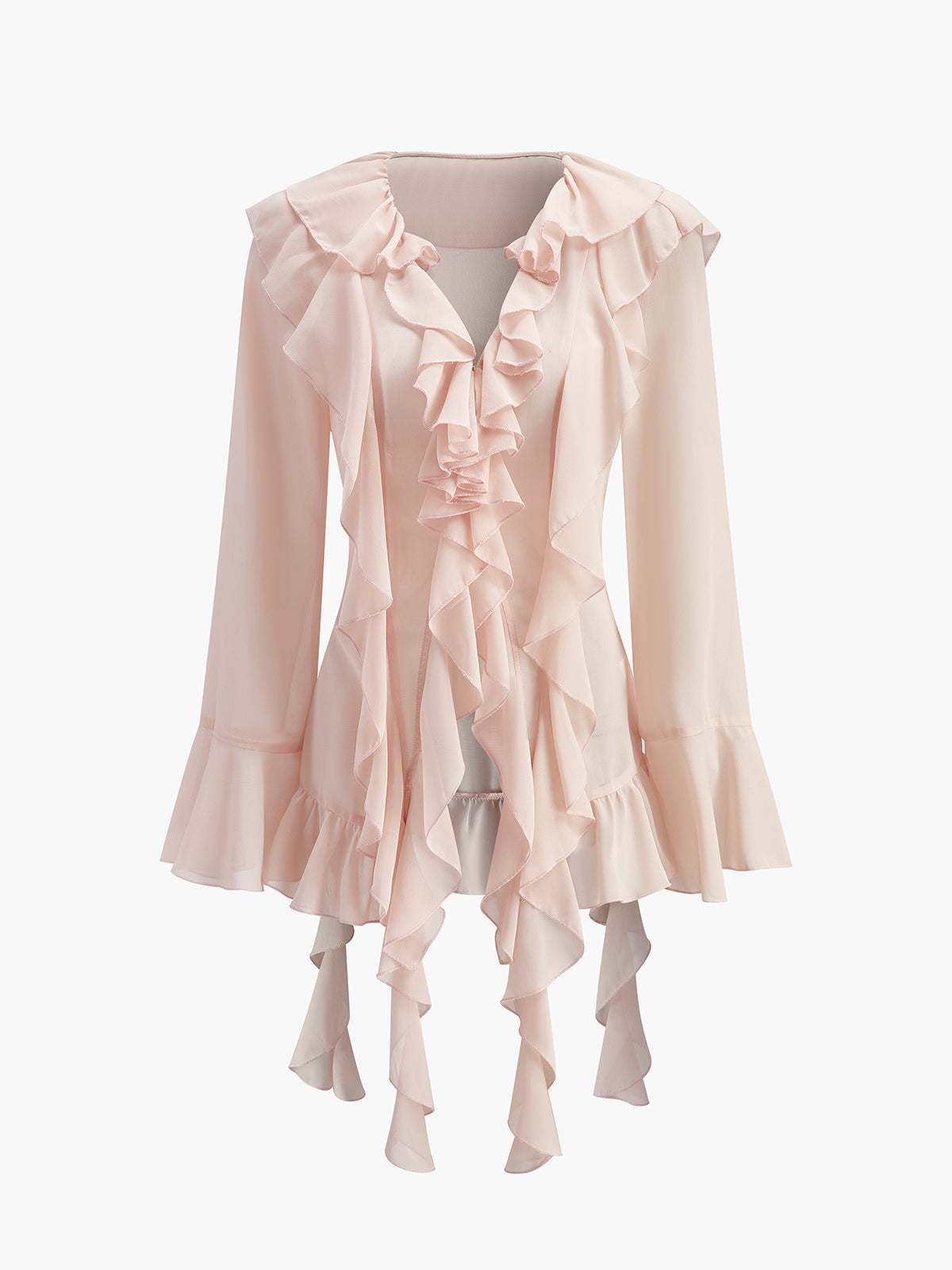Semi-Sheer Chiffon Ruffled Blouse
