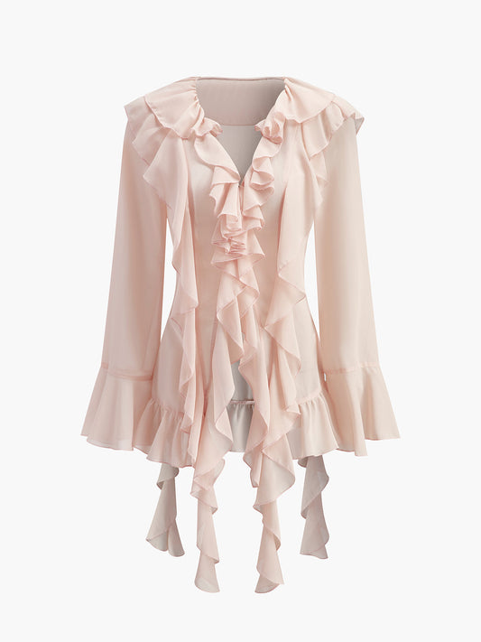Semi-Sheer Chiffon Ruffled Blouse