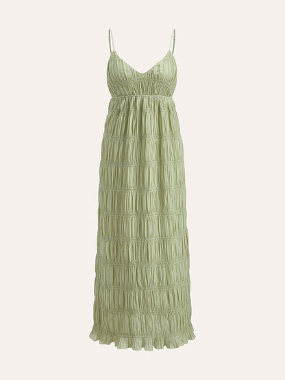 Semi-Sheer Strappy Pleated Dress