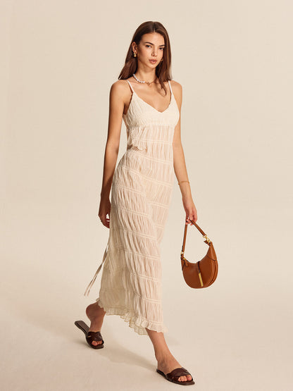 Semi-Sheer Strappy Pleated Dress