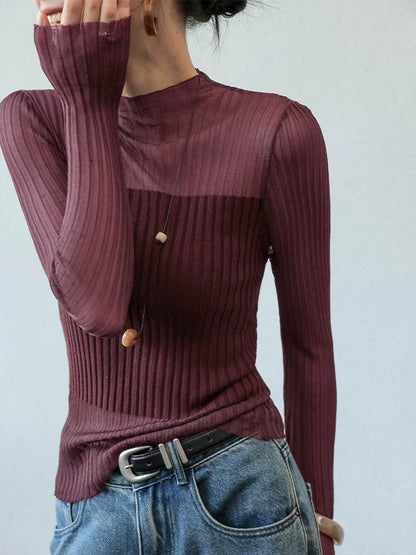 Sheer Panel Slim Sweater