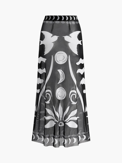 Sheer Printed Mesh Beach Cover-Up Skirt