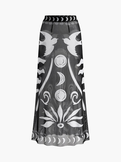 Sheer Printed Mesh Beach Cover-Up Skirt