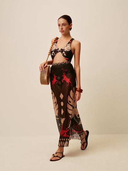 Sheer Printed Sarong Skirt