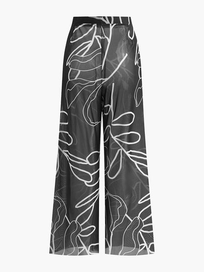 Sheer Printed Wide-Leg Cover-Up Pants