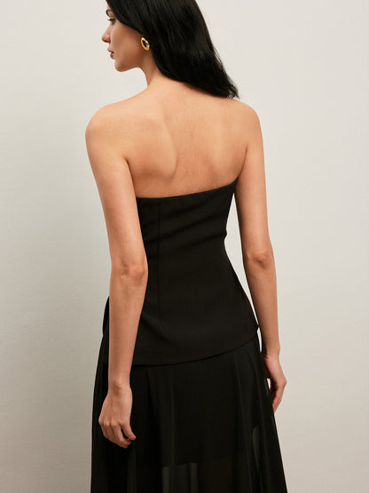 Side Button Detail Strapless Top