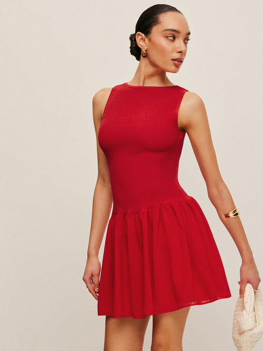 Sleeveless Knit Chiffon Dress