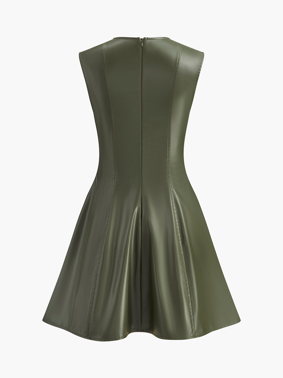 Sleeveless Pleated Faux Leather Short Dress