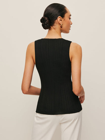 Sleeveless Ribbed Button-Front Top