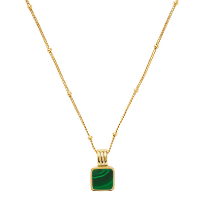 Square Malachite Necklace, 925 Silver, 18K Gold Plated