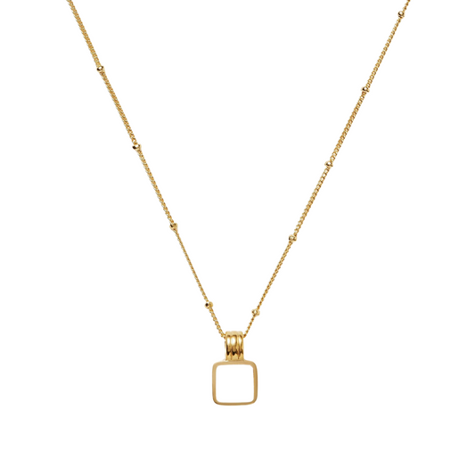 Square Mother of Pearl Necklace, 925 Silver, 18K Gold Plated