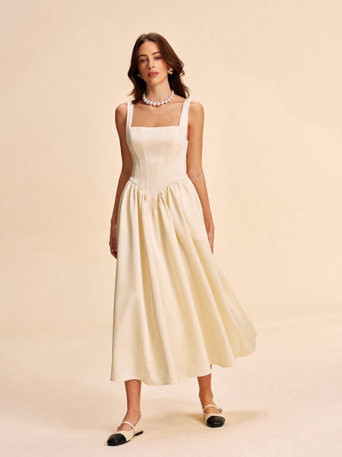 Square Neck Pleated Dress