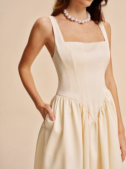 Square Neck Pleated Dress